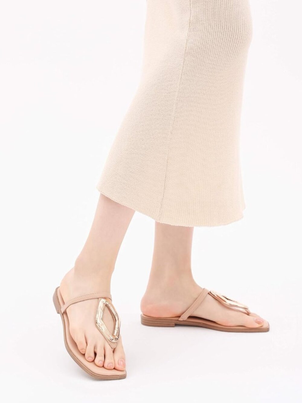 🆕Women's Nude Flip Flops Slip On Square Open Toe Slides Sandals for Summer